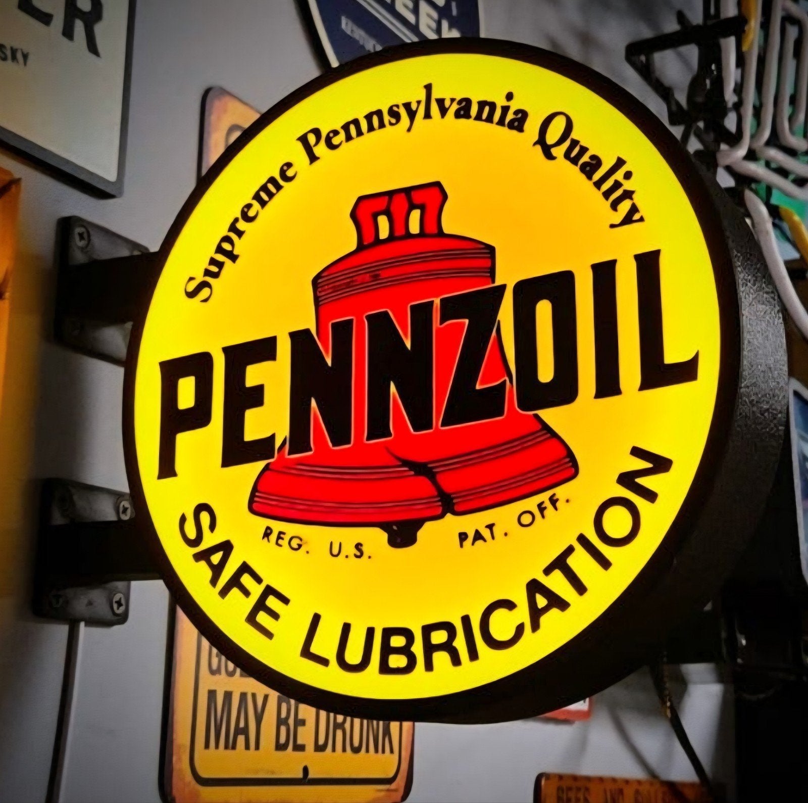 Dubbelzijdige LED Lichtbak Pennzoil Ø30cm, Verzamelen, Merken en Reclamevoorwerpen, Ophalen of Verzenden