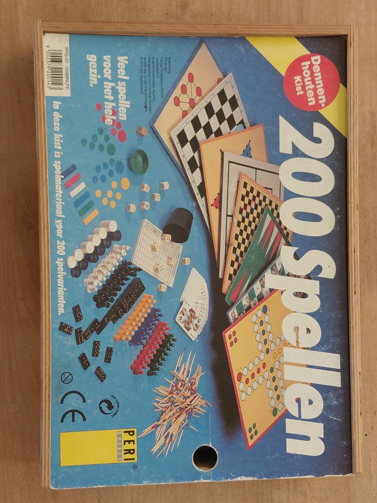 200 Spellen in Houten Kist - Peri - Klassieke Bordspellen, Gebruikt, Ophalen of Verzenden, Peri, Een of twee spelers