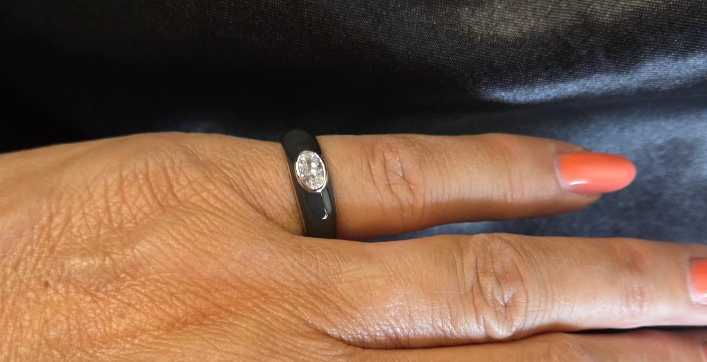Zilveren design ring zwarte emaile zirkonia. 2026/255, Met edelsteen, ., Zwart, Nieuw