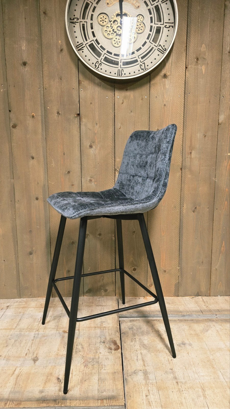 Mooie Barstoelen/Krukken Teddy Bouclé stof Petrol Blauw, 5 krukken of meer, Met voetsteun, 60 tot 90 cm, Nieuw