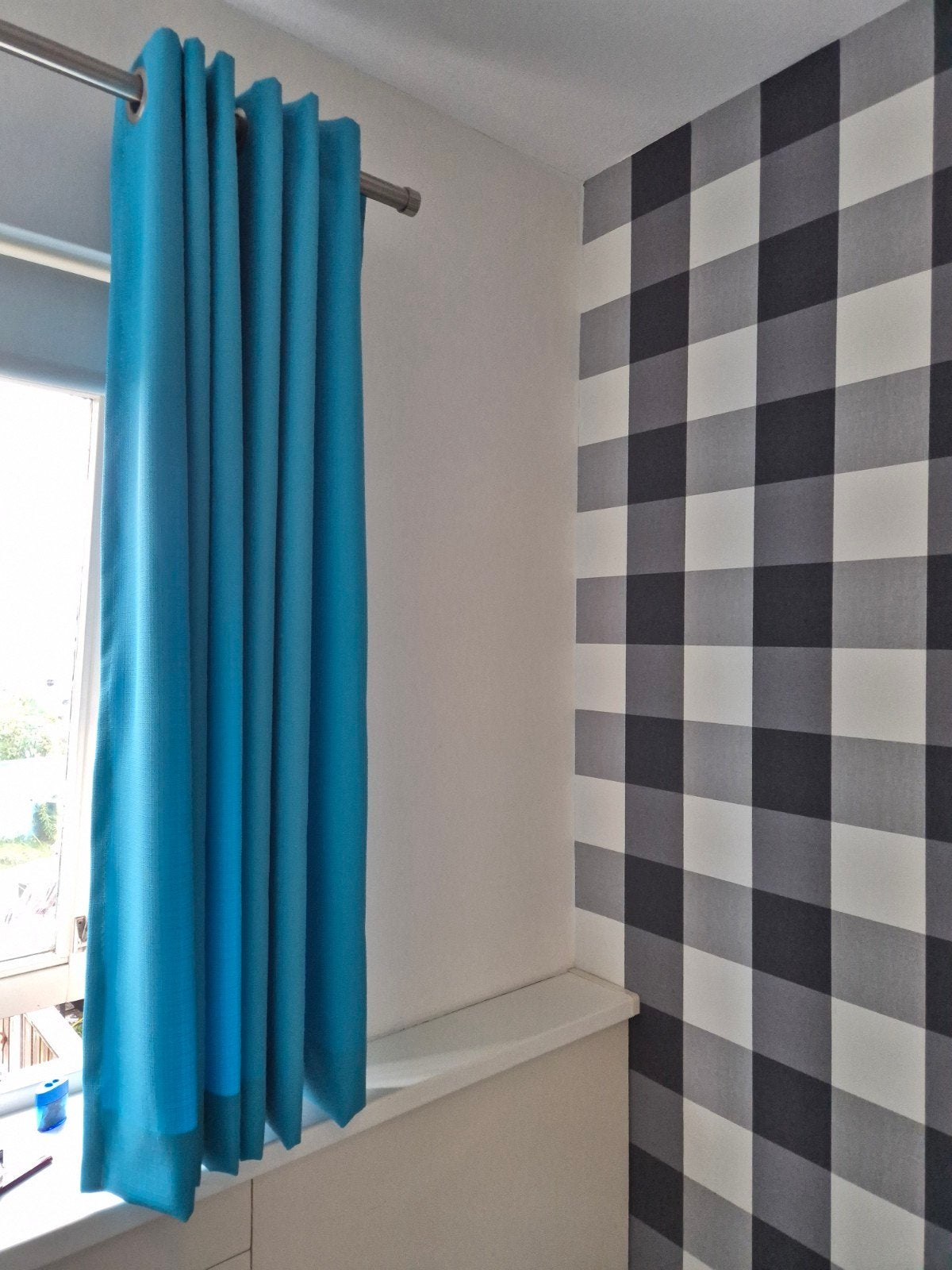 2 losse gordijnen - Blauw, Blauw, Lichtdoorlatend, Ophalen of Verzenden, Zo goed als nieuw