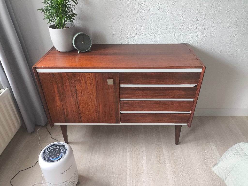 Vintage Dressoirtje / Kastje met 1 deurtje en 4 lades, Huis en Inrichting, Kasten | Dressoirs, Ophalen, Met plank(en), Gebruikt