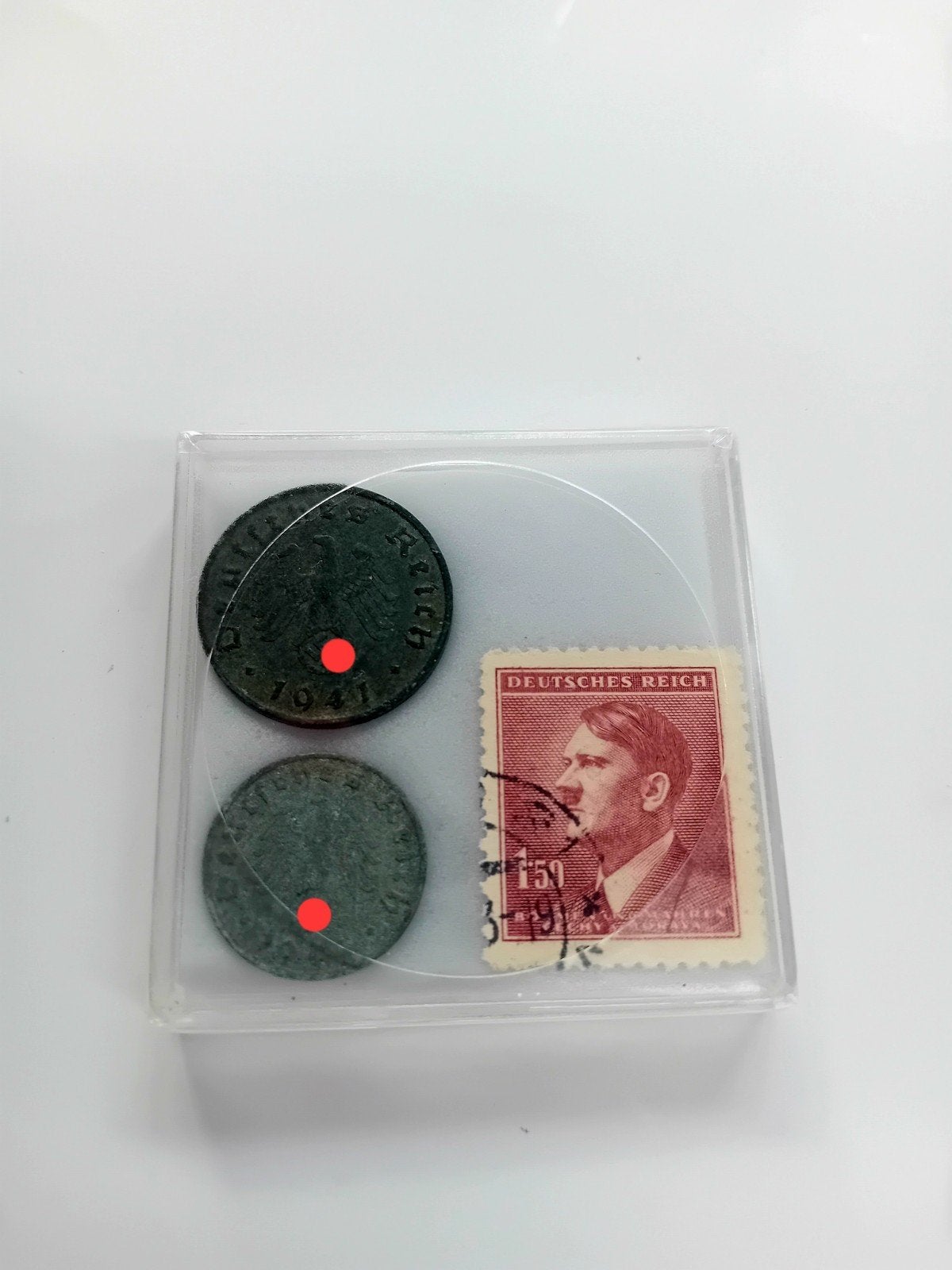 WO2 Setje Munten + Hitler Postzegel in Bewaardoosje, Ophalen of Verzenden, Koningin Wilhelmina, Setje