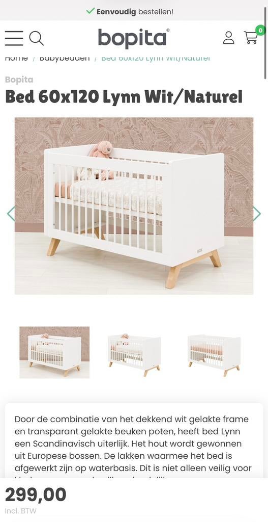 Bopita Bed Lynn Wit/Naturel 120x60, Ophalen, Zo goed als nieuw, Ledikant