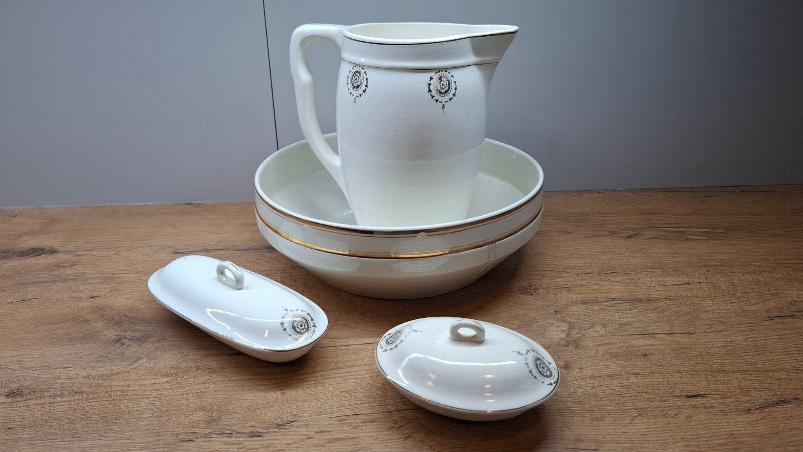 Antieke Nimy Lampetset - 4-delig, Belgisch, ca. 1930, Antiek en Kunst, Ophalen of Verzenden