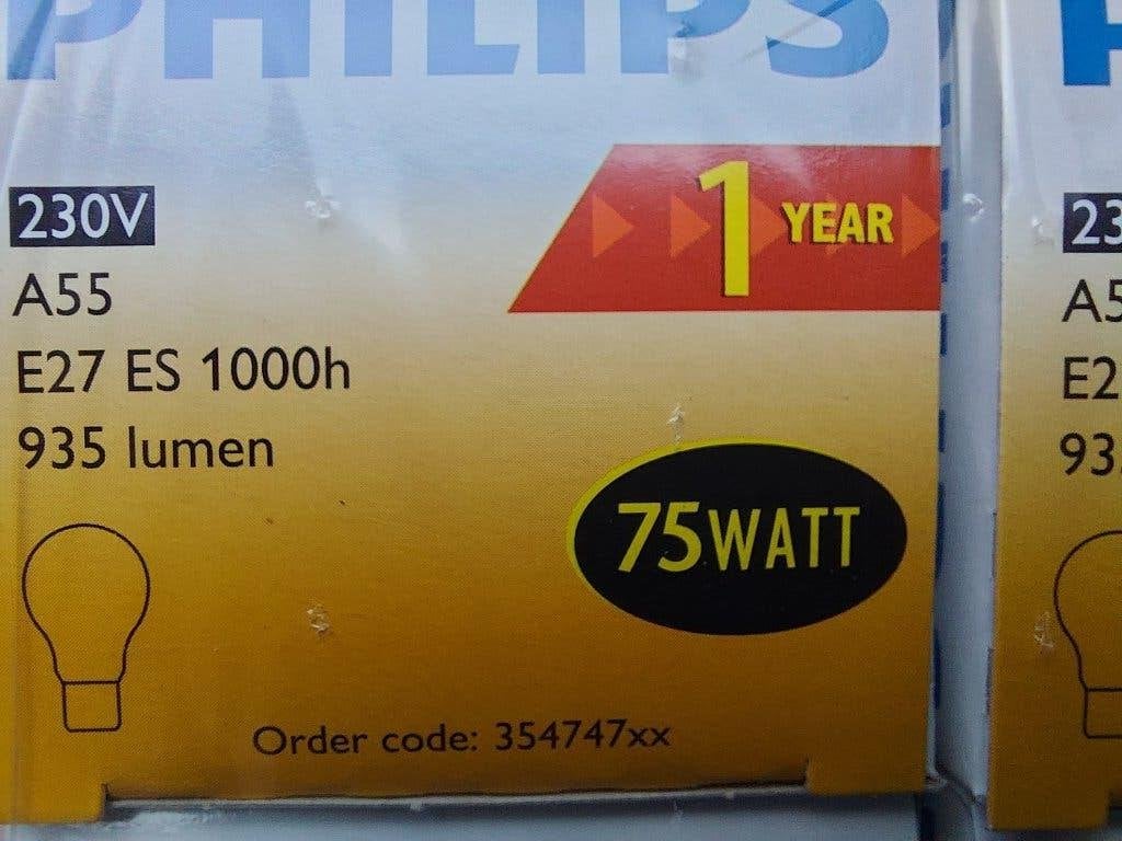 Philips gloeilampen 75 watt, Philips, Gloeilamp, 60 watt of meer, Dimbaar