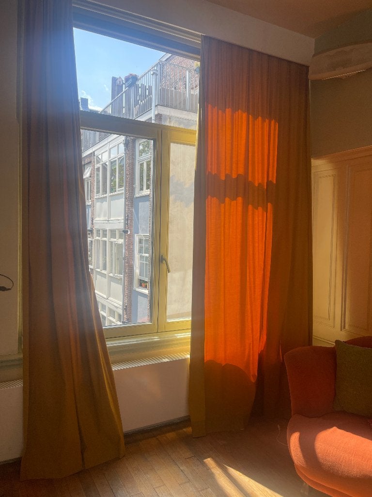 Gordijn, mosterdkleurig., Ophalen, Gebruikt, Gordijn, Geel
