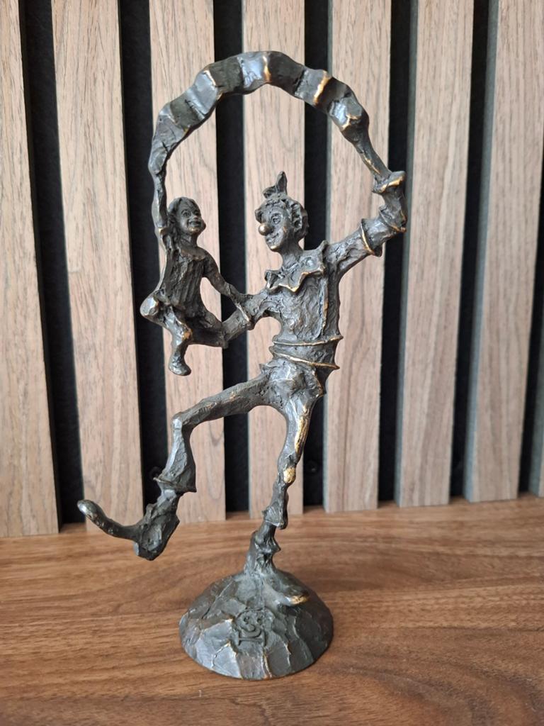 Brons clini clown beeldje, Groep mensen, Ophalen of Verzenden, Brons, Beeld