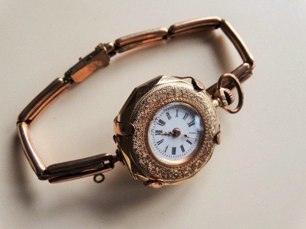 Verguld knijp horlogeband voor zakhorloge, art deco, gemerkt, Verzenden, Goud, Armband, Verguld