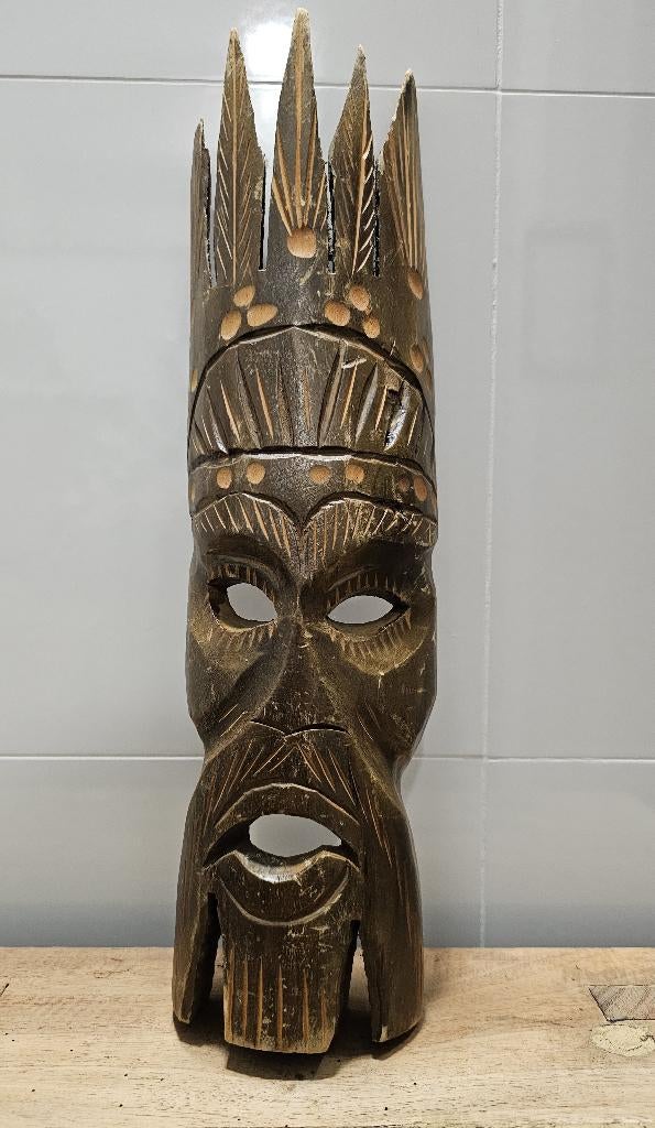 LEUK HOUTEN MASKER, Handgemaakt, 20 - 50 cm, Hout, Bruin