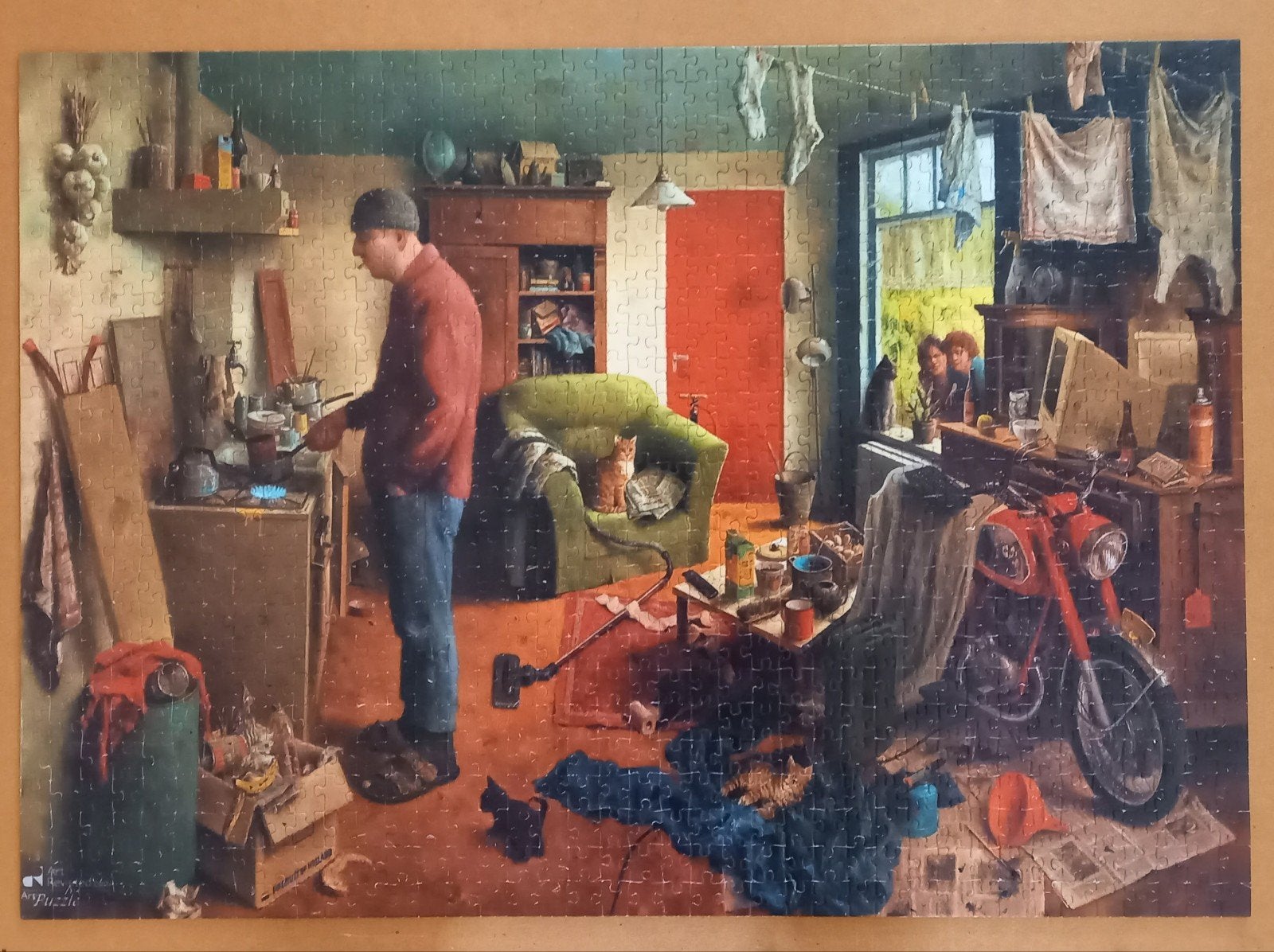 Legpuzzel Marius van Dokkum "Mannenhuishouding", Ophalen of Verzenden, 500 t/m 1500 stukjes, Gebruikt, Legpuzzel