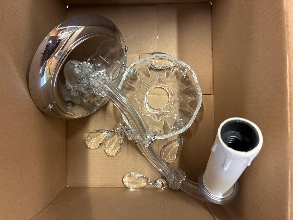 Wandlamp kroonluchter 1-arm, Huis en Inrichting, Lampen | Kroonluchters, Ophalen of Verzenden, Gebruikt, Glas, Brocantestijl