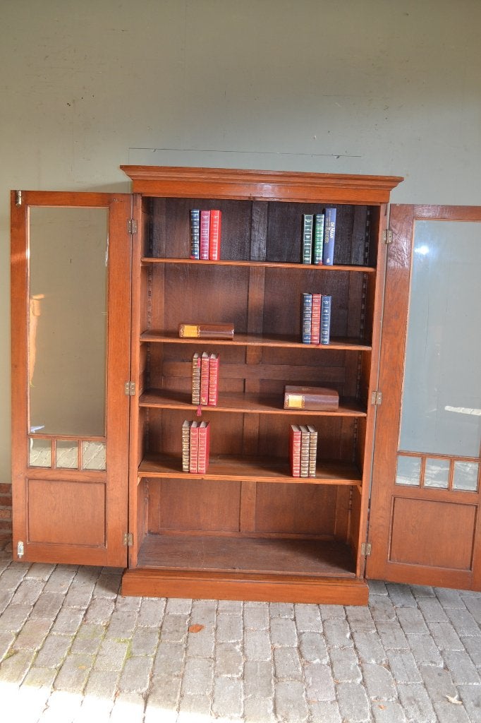 Prachtige strakke antieke eiken Art Deco boekenkast, vitrine, Verzenden