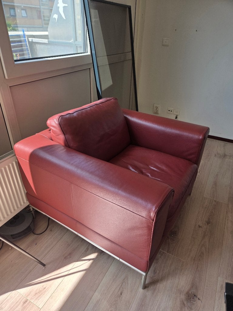 Rode leren stoel, Ophalen, Gebruikt, 75 tot 100 cm, Leer