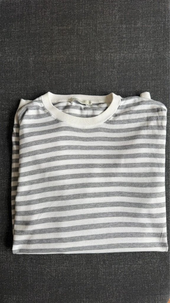 Suitsupply Pure Cotton Crewneck Wit Grijs Gestreept Maat M, Kleding | Heren, Wit, Zo goed als nieuw, Suitsupply, Verzenden