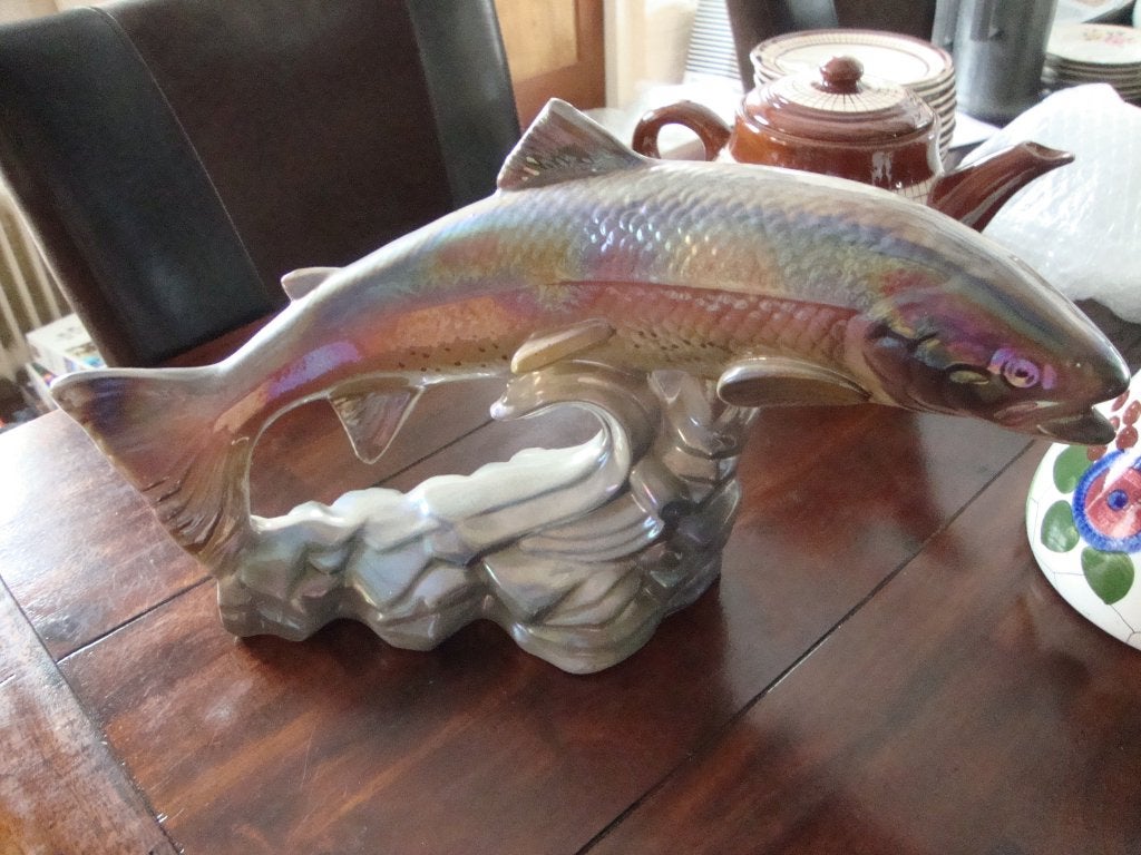 Vintage vis sculptuur van een Forel van Hubert Bequet, Ophalen of Verzenden