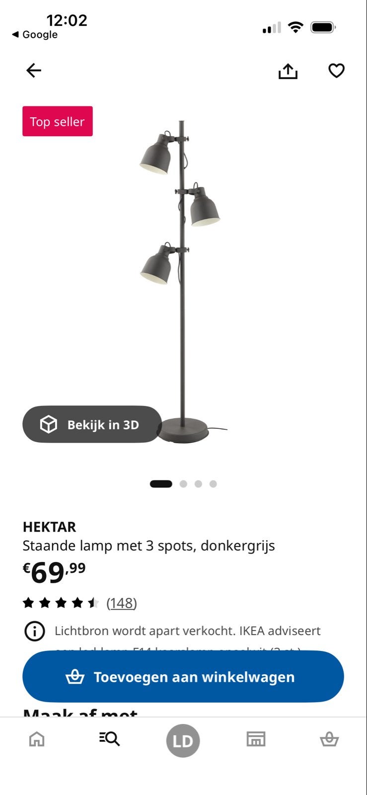 IKEA Hektar staande lamp met 3 spots, donkergrijs, Ophalen, Gebruikt, Metaal, 150 tot 200 cm