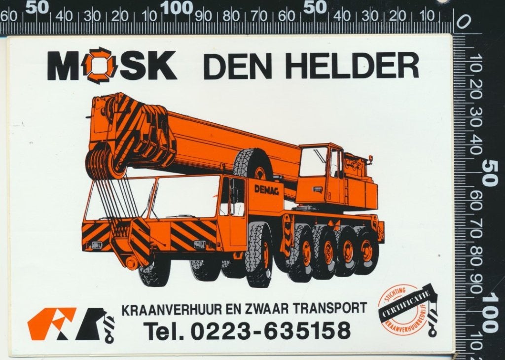 Sticker: Mosk Kraanverhuur en Zwaar Transport - Den Helder, Verzenden, Zo goed als nieuw, Bedrijf of Vereniging
