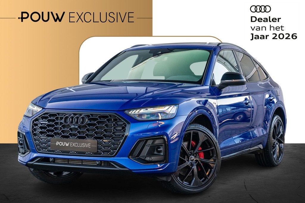 Audi Q5 Sportback 55 TFSIe 367pk quattro S edition Competiti, Auto's, Audi, Automaat, Gebruikt, 4 cilinders, Blauw