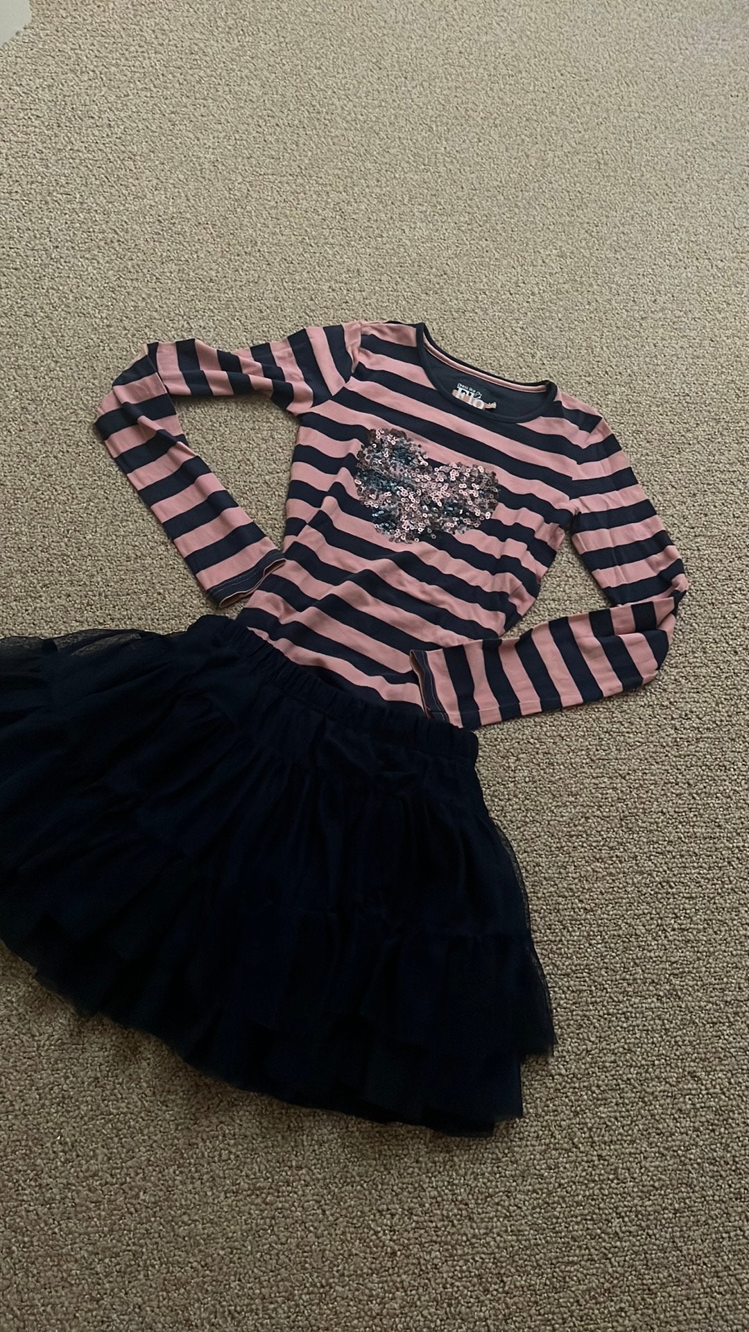 Set tule rok donkerblauw en shirt flo glitters 140, Ophalen of Verzenden, Zo goed als nieuw, Meisje