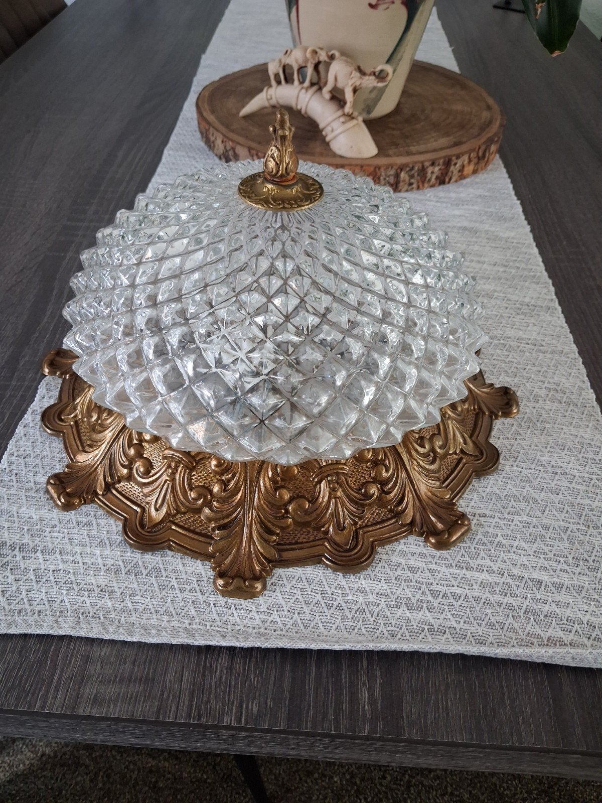 Vintage Plafondlamp met Kristallen Kap - 32cm Breed, Ophalen of Verzenden