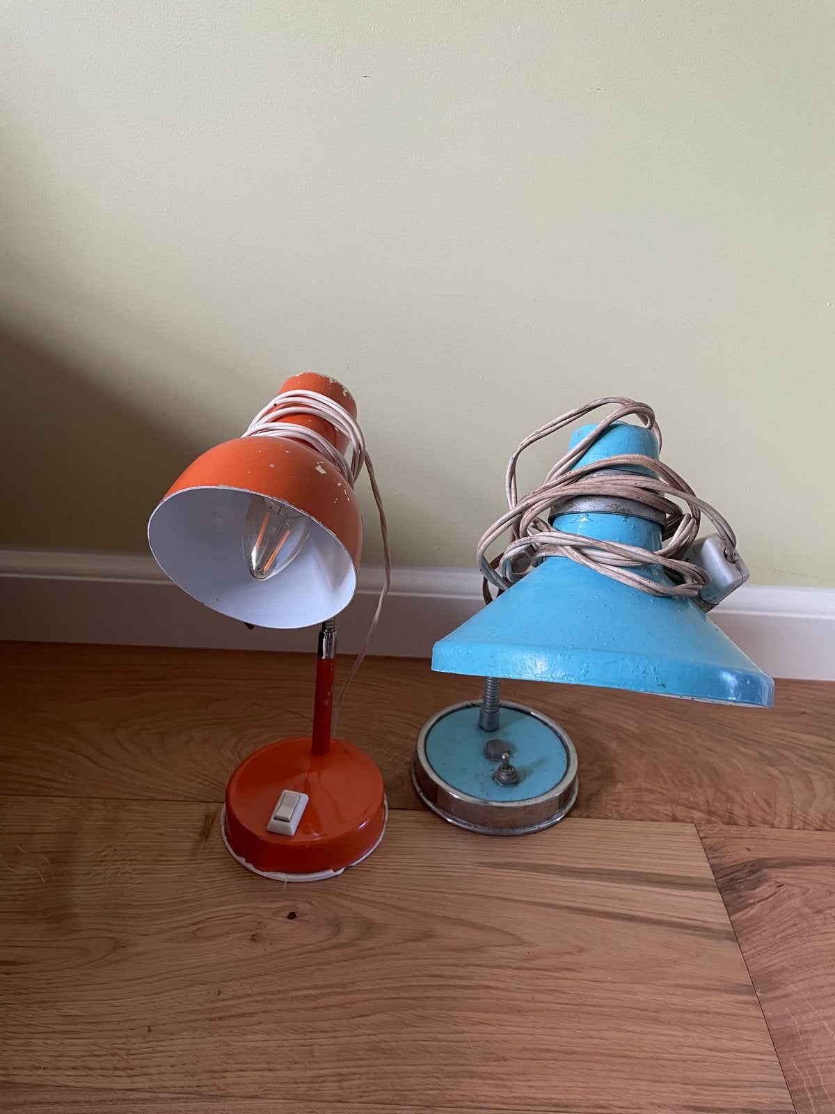 Vintage bureaulampen set - oranje en blauw, Antiek en Kunst, Ophalen