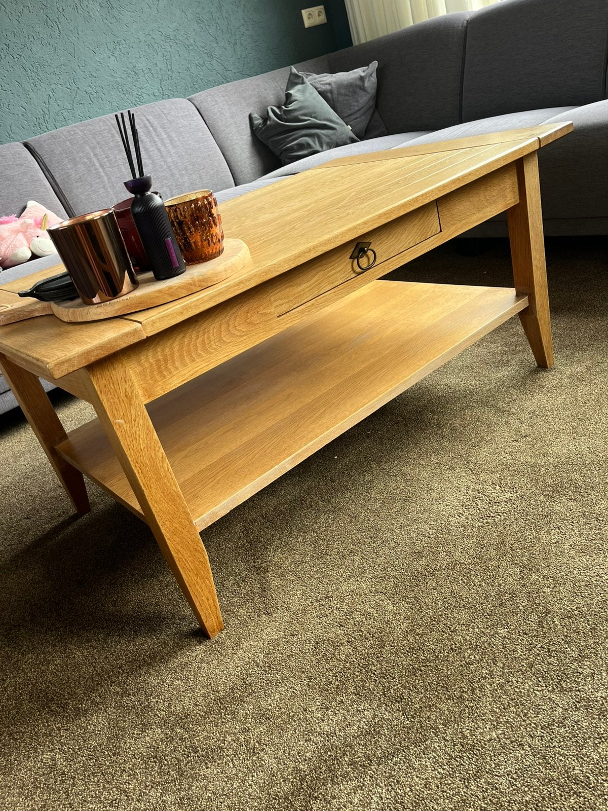 Mooie zware eikenhout salontafel, Ophalen, 50 – 75, Gebruikt, 100 tot 150 cm
