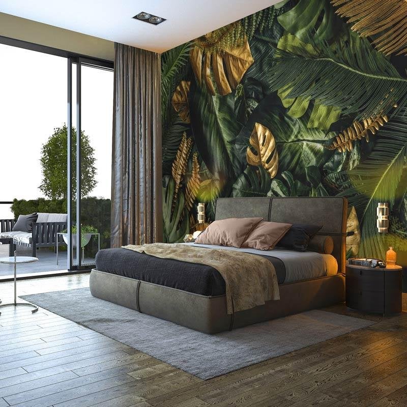 Fotobehang / Behang - Jungle - Groen en Gouden Bladeren, Fotobehangkoning.nl, Bladeren, Groen, Hoogeveen