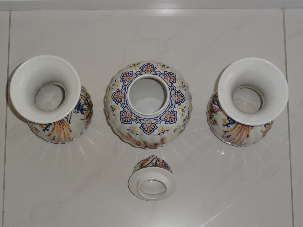 Dekselvaas, 2 open vazen Ceramiche Artistiche, Jardin Pavone, Ophalen