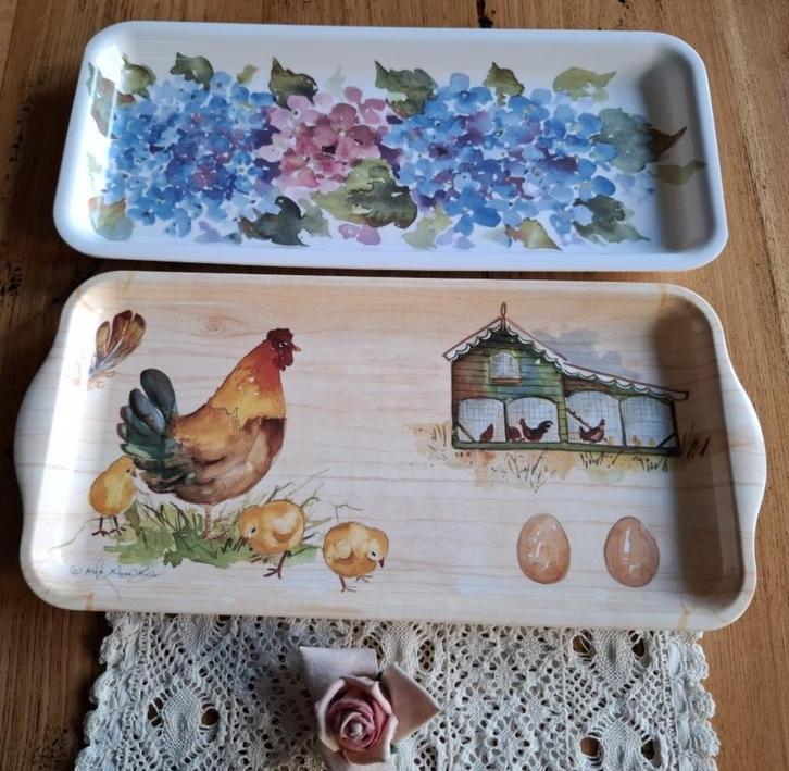 2 Alie Kruse Kolk dienblaadjes, kip, Hortensia, LENTE, PASEN, -, -, Ophalen of Verzenden, Zo goed als nieuw