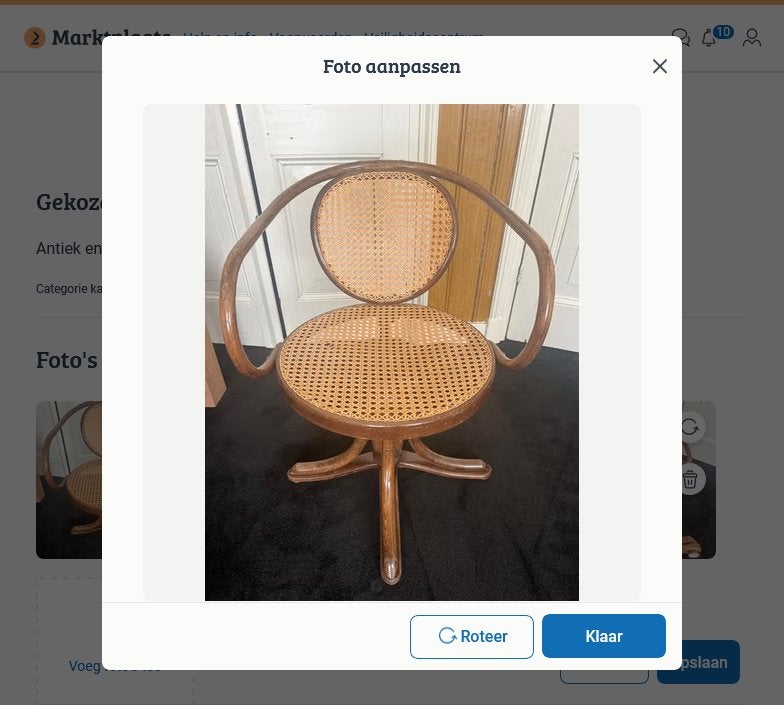 Vintage Thonet stijl stoel met rotan zitting, Ophalen