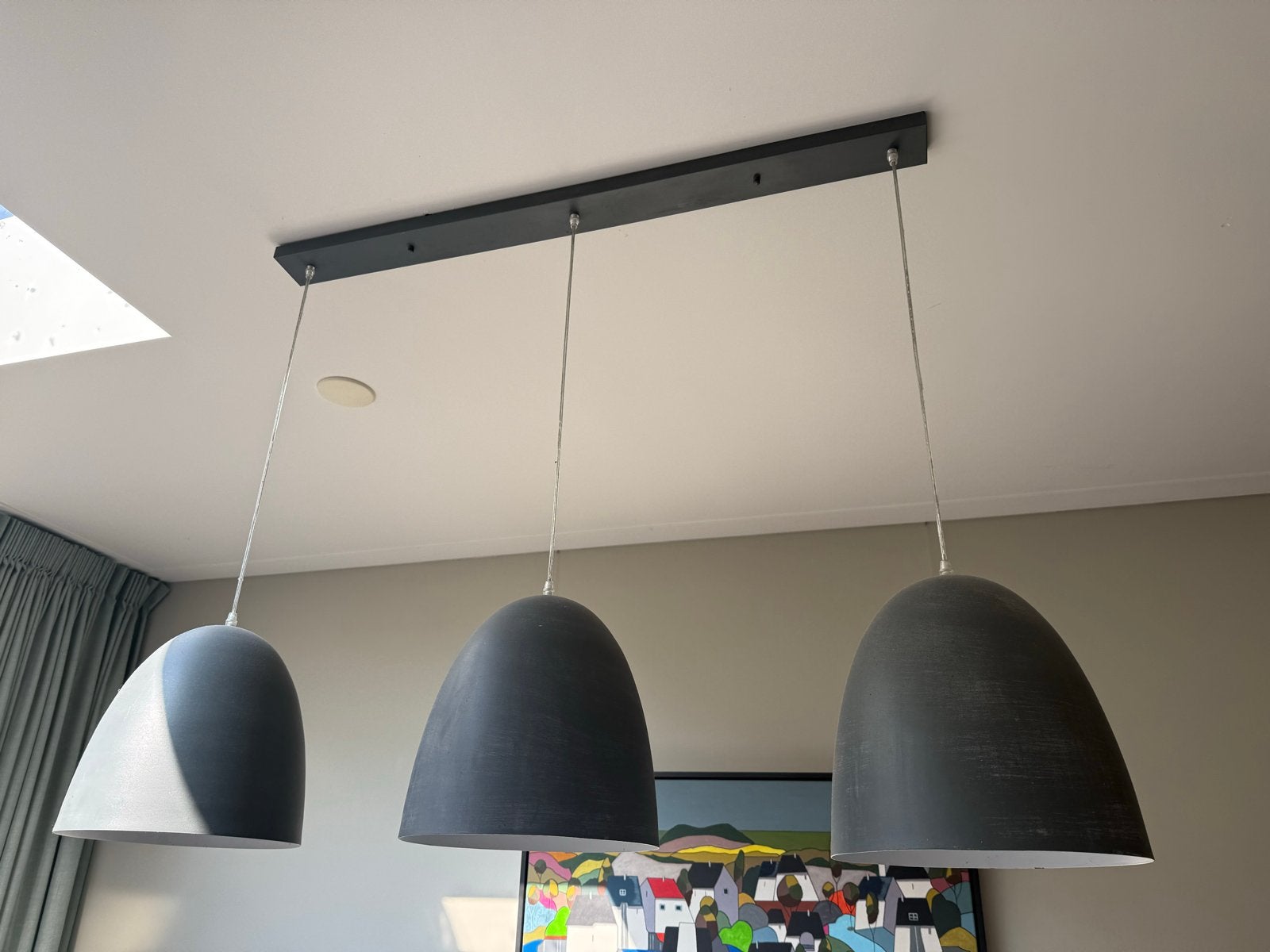Moderne hanglamp Loods 5 met 3 kappen, grijs/antraciet, Ophalen, Zo goed als nieuw, E27 (groot)