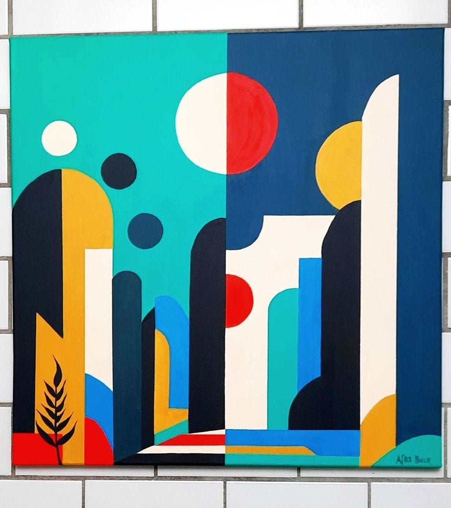Nieuw strak handgeschilderd schilderij, Antiek en Kunst, Ophalen of Verzenden, Gelakt/vernis, Acrylverf, Abstract