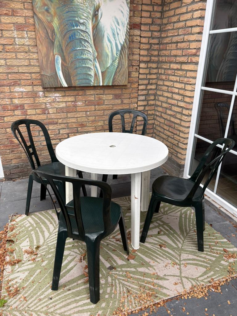 Goed uitziende tuinset tafel met stoelen, Ophalen, Zo goed als nieuw, Kunststof