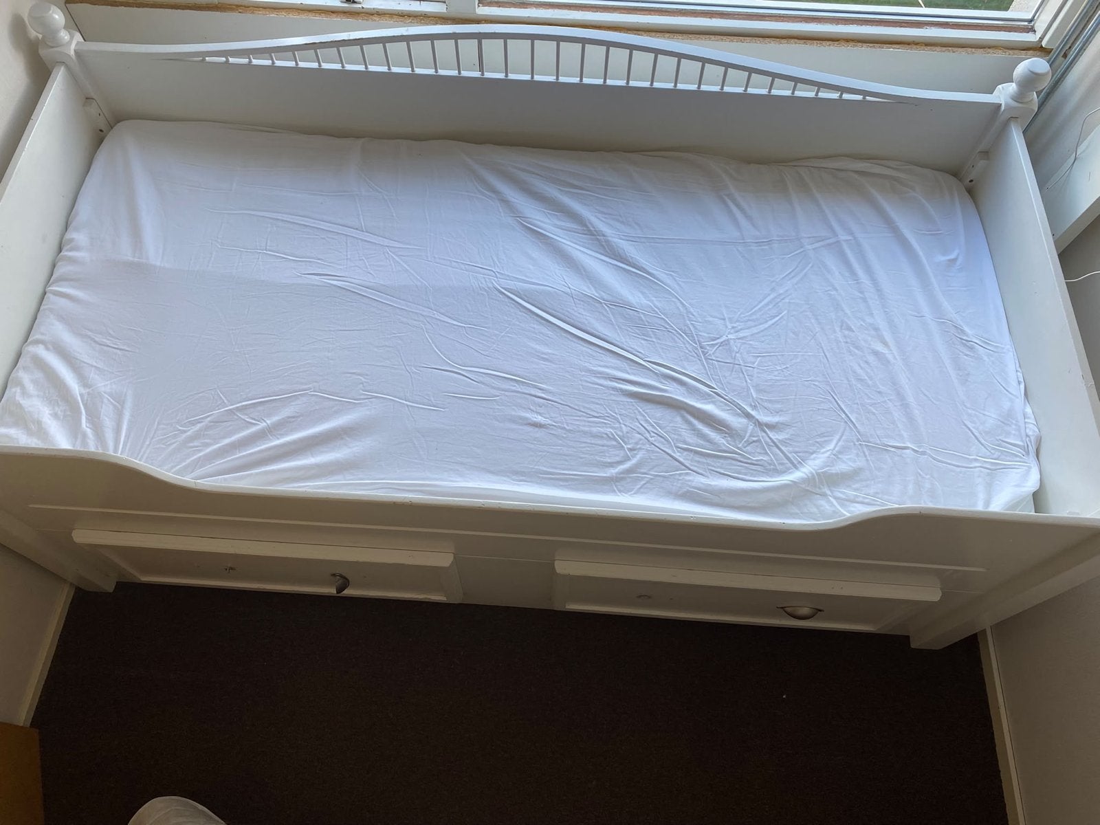 Wit eenpersoonsbed met lades, Ophalen, Gebruikt, Eenpersoons, Wit