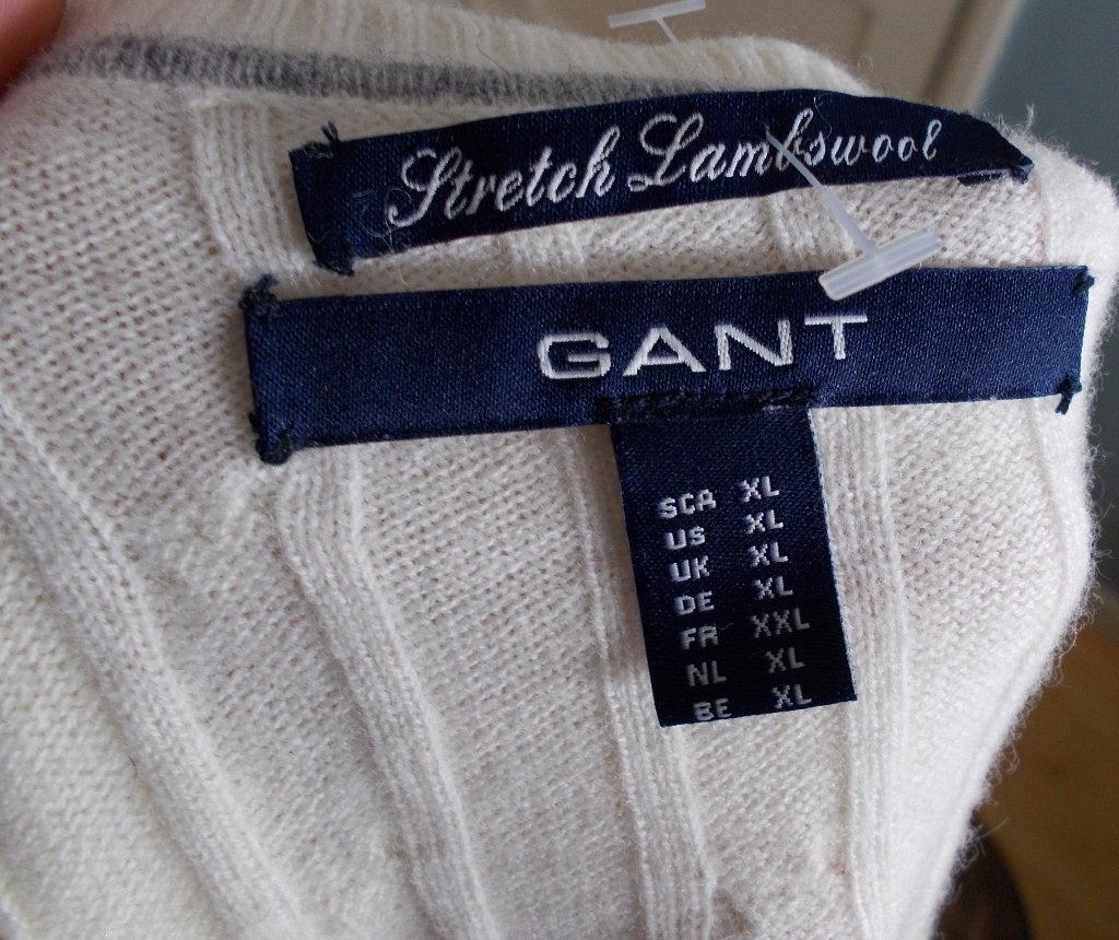 Beige 85% lambswool kabel trui van Gant! L, Verzenden, Zo goed als nieuw, Maat 42/44 (L), Beige