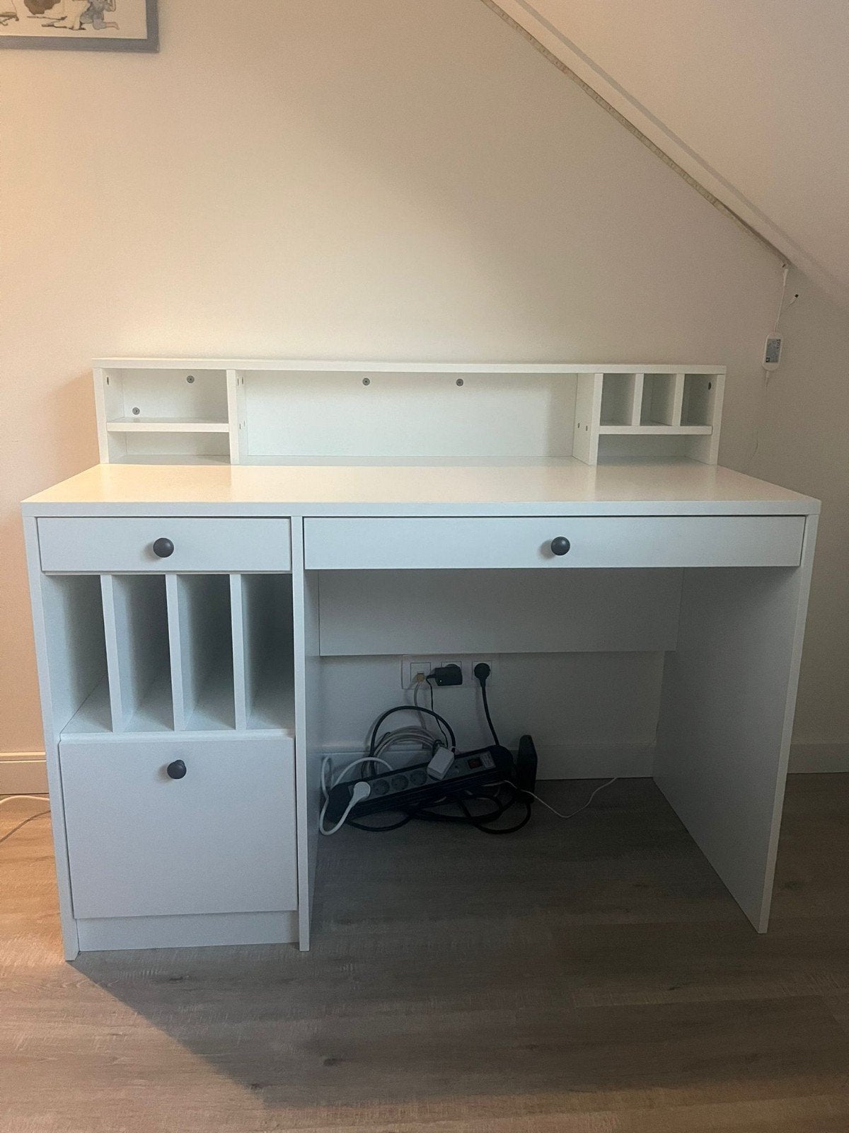 Hoogglans wit bureau met opbergruimte - 120 cm lang + krukje, 120 cm, Hout, Zo goed als nieuw, Ophalen