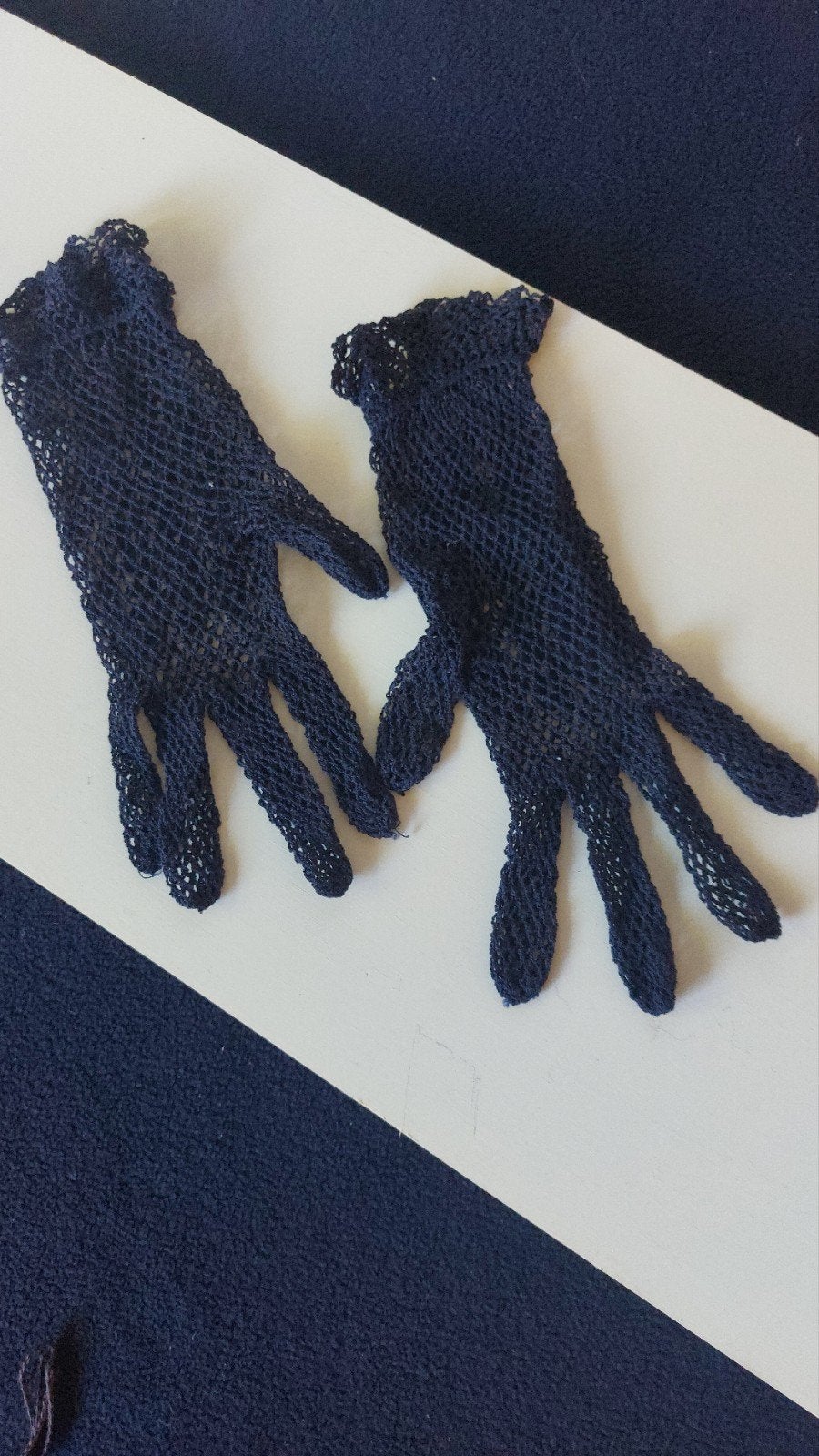 Donkerblauwe visnet handschoenen, Kleding | Dames, Onbekend, Ophalen of Verzenden, Zo goed als nieuw
