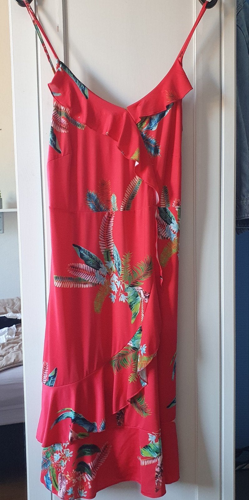 Zomerse rode jurk met tropische print - Bodyflirt Boutique, Ophalen of Verzenden, Rood, Knielengte