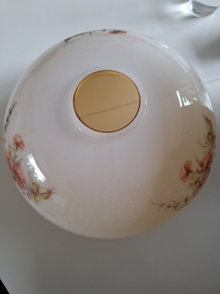 Glazen gebloemde lampenkap, Huis en Inrichting, Lampen | Lampenkappen, Ophalen, 14 cm, Gebruikt, Rond