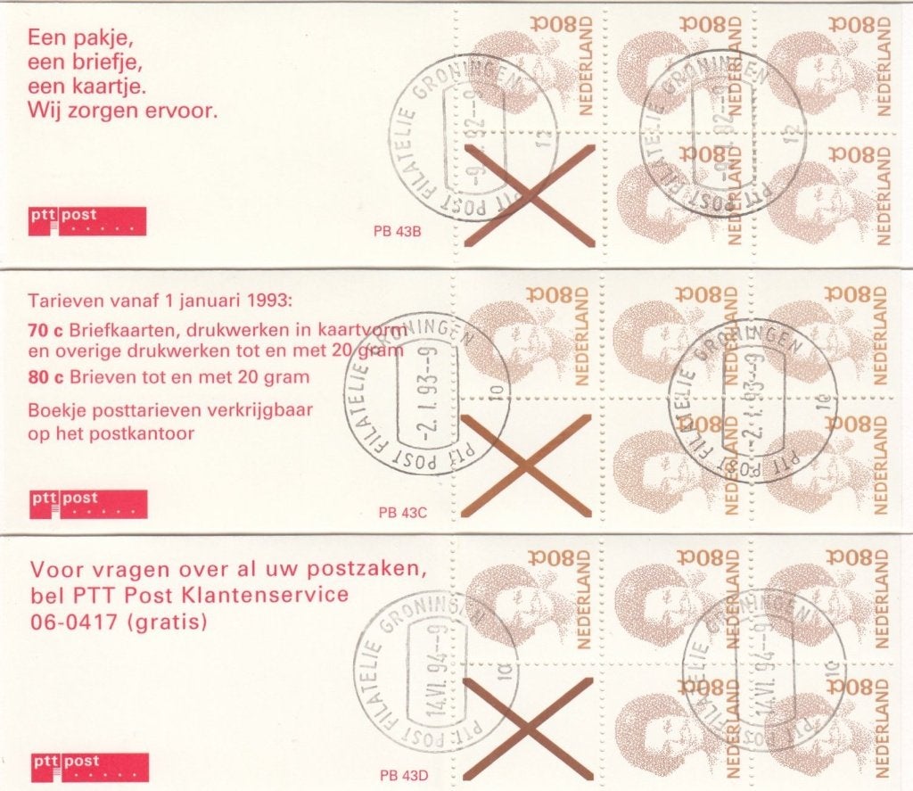 Nederland postzegelboekjes PB 43B, 43C en 43D gestempeld, Ophalen of Verzenden, Na 1940, Gestempeld