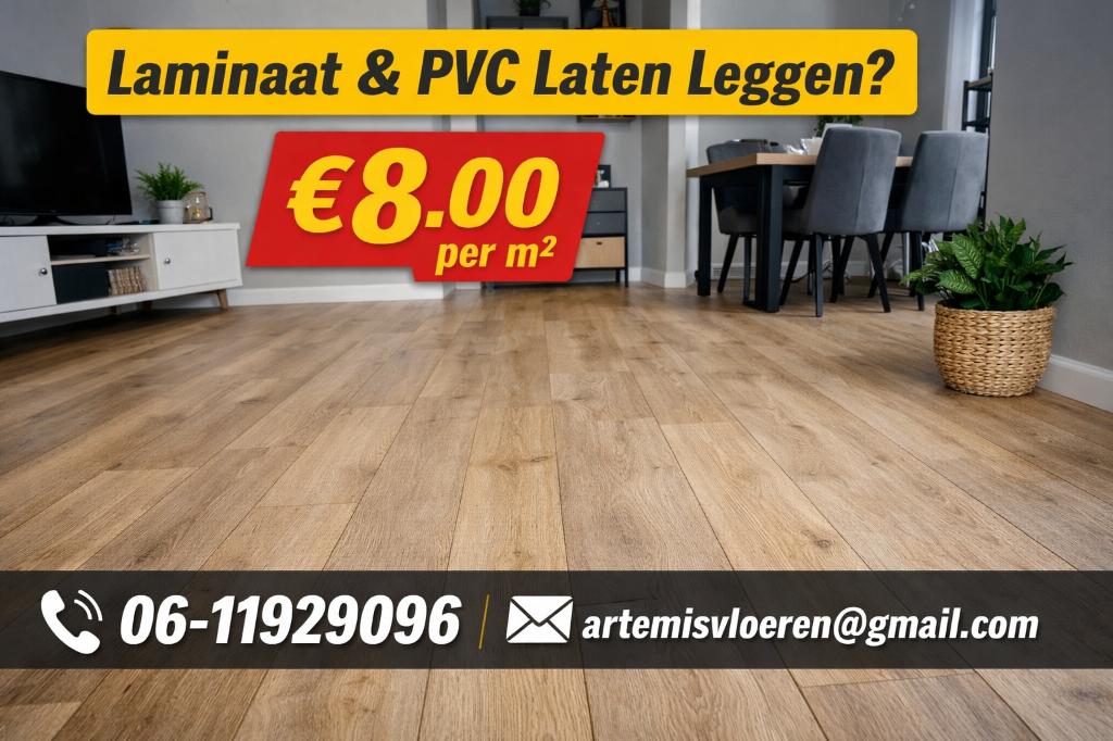 €8,00p/m2 Laminaat leggen/PVC leggen, Diensten en Vakmensen, Vloerleggers en Parketteurs, Garantie, Laminaat of Parket