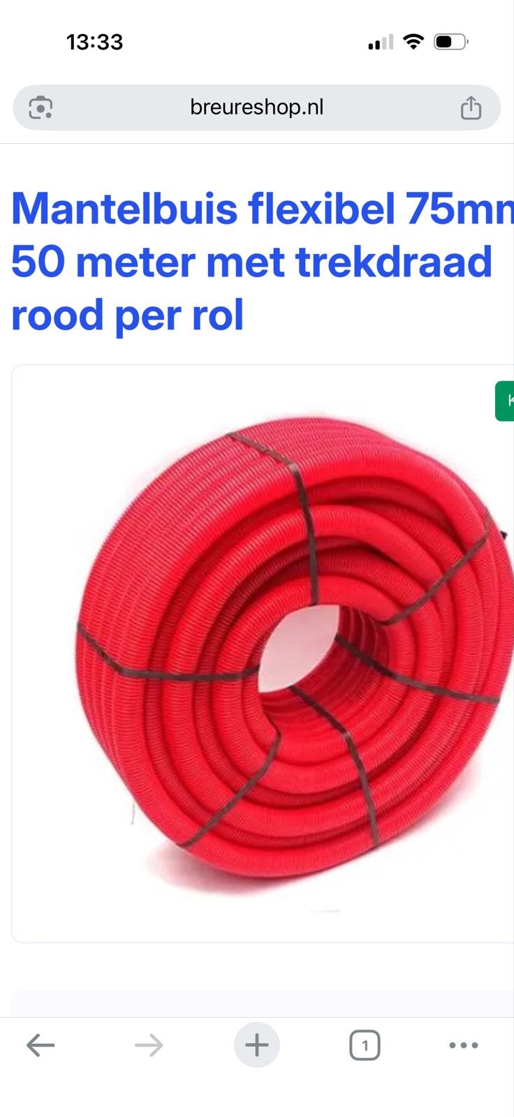 Mantelbuis flexibel 75mm 50 meter met trekdraad rood, Ophalen of Verzenden, Nieuw, Kabel of Snoer