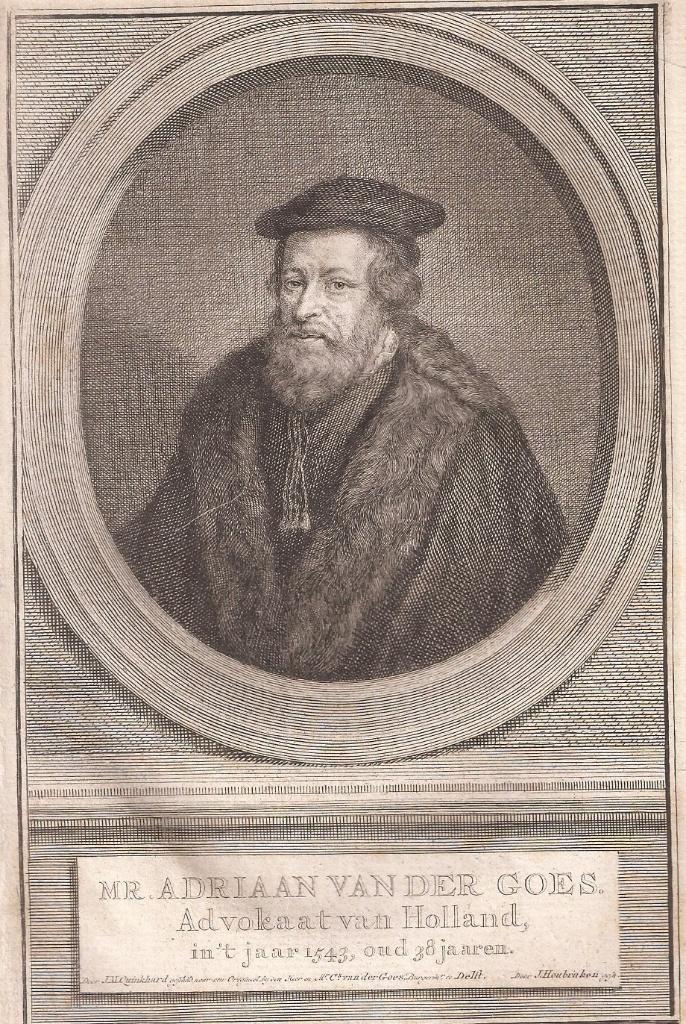 Portret Mr. Adriaan van der Goes Advokaat van Holland 1543, Antiek en Kunst, Origineel, Ophalen of Verzenden, Gravure, 11 cm