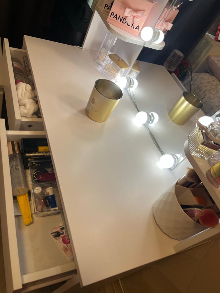 Witte kaptafel met spiegel en verlichting, Ophalen, 100 tot 150 cm, 50 tot 100 cm, Zo goed als nieuw