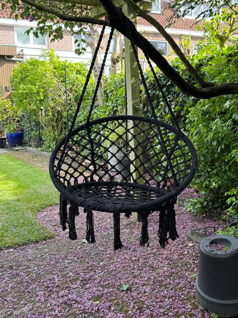 Zwarte Macramé Hangstoel - nieuw met kaartje, Ophalen of Verzenden, Nieuw, Overige materialen