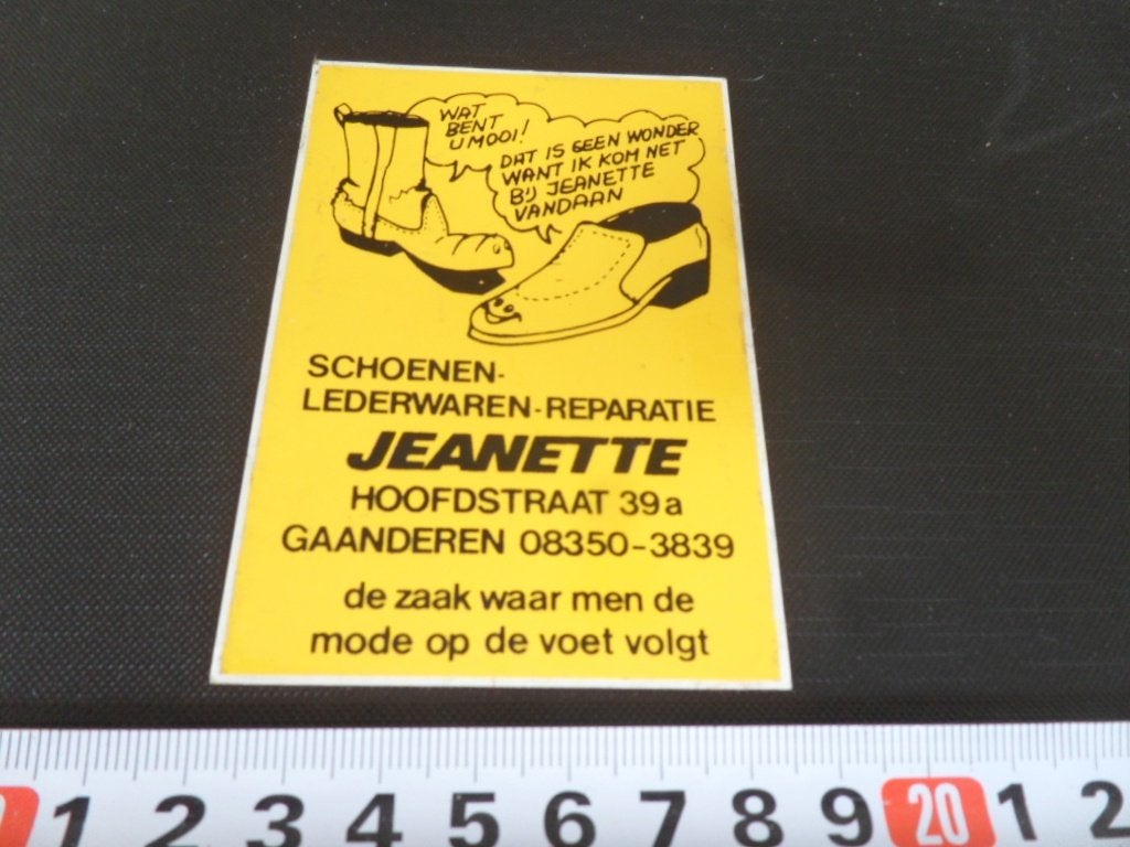 sticker gaanderen JEANETTE schoenen lederwaren reparatie, Ophalen of Verzenden, Zo goed als nieuw