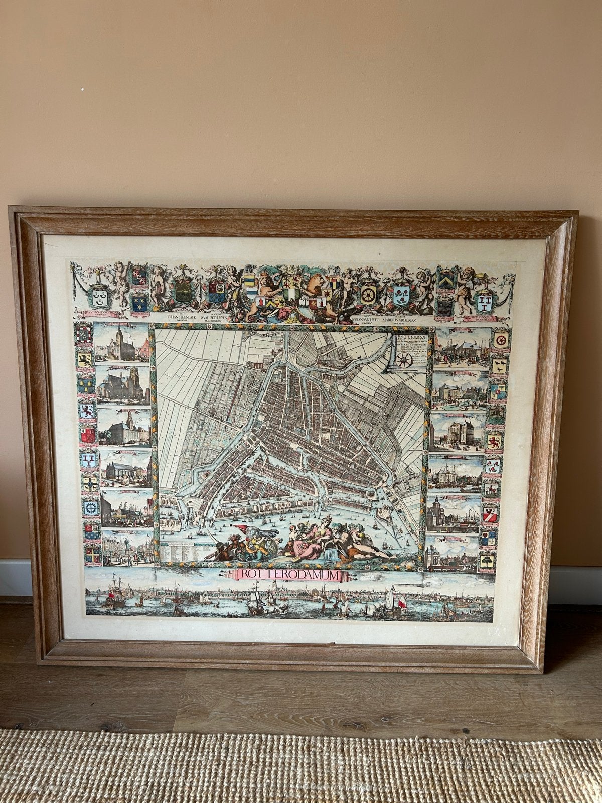 Antieke ingelijste kaart van Rotterdam, Antiek en Kunst, Ophalen, Kaart, Prent, Ingelijst