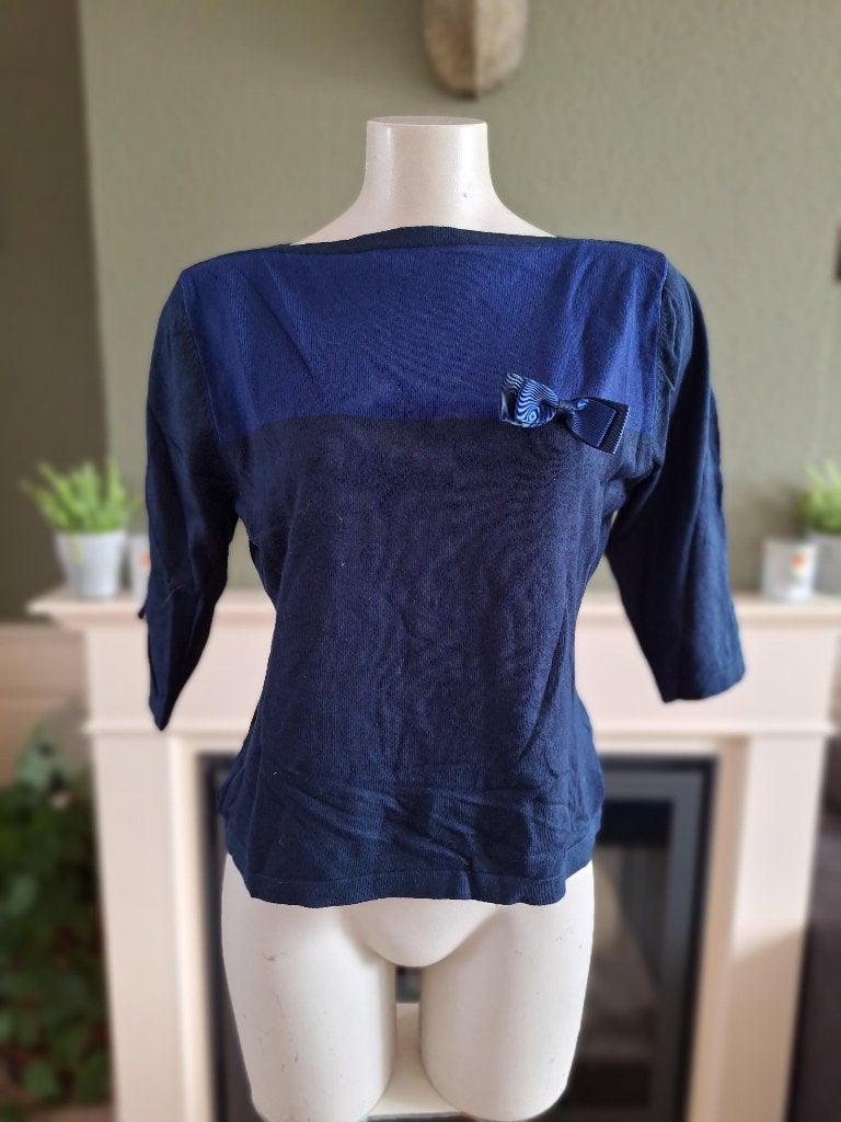 Banned Retro blauw strik trui truitje XL 42, Maat 42/44 (L), Verzenden, Blauw, Banned Retro