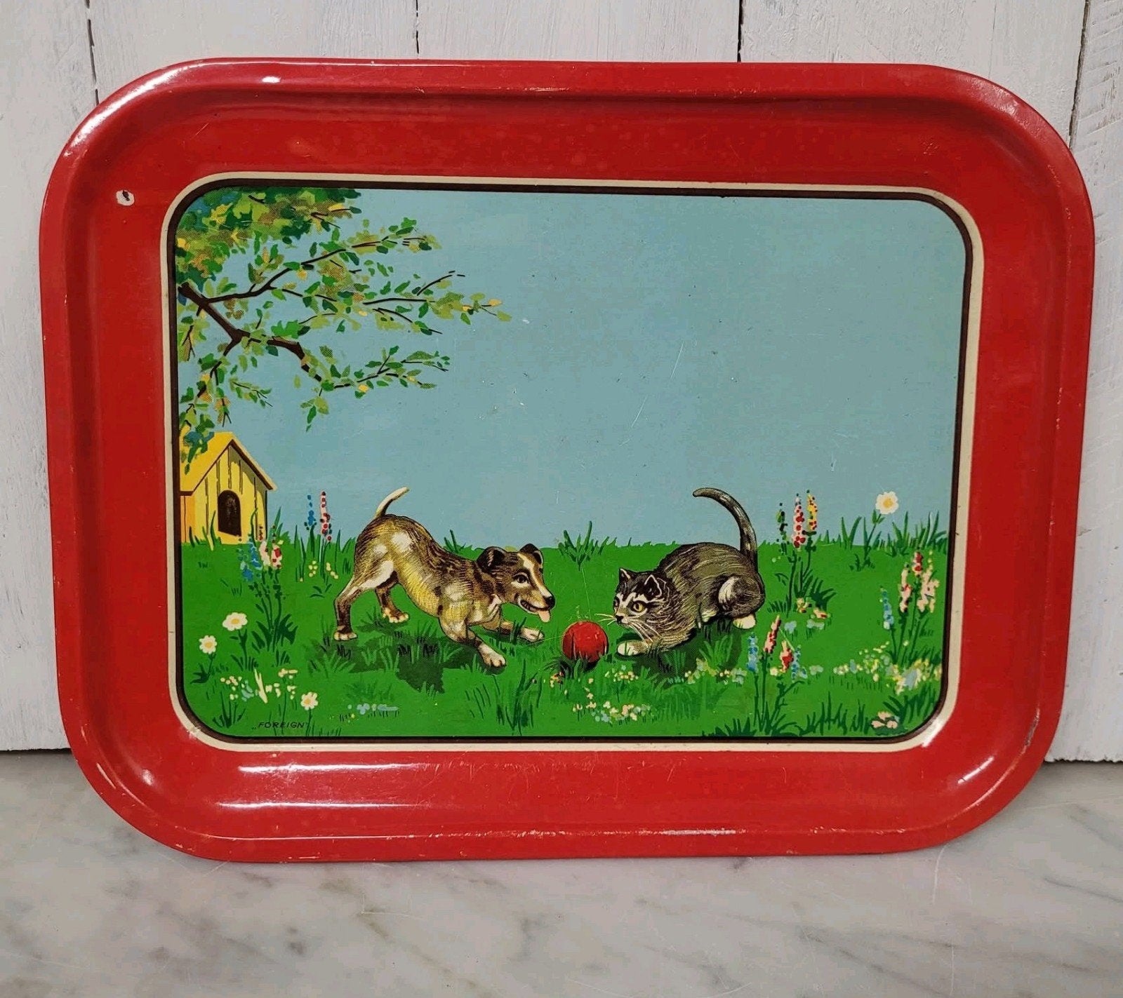 Vintage blikken kinderdienblad jaren 50 – Foreign -, Verzenden, Huis en Inrichting
